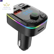 Bluetooth 5.0 Car FM Transmitter PD Type-C Dual USB Ambient Player MP3 Charger T