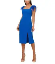 Aidan Mattox Womens Square Neck Feather Sleeve Sheath Dress