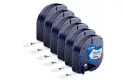 5 Pack Dymo 91331 Letratag Plastic Labelling Tape Refill 12mm Black On White