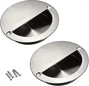 Bestgle 2Pcs Hidden Concealed Recessed Sliding Door Pull Handles, Stainless Steel Round Door Flush Cabinet Finger Pulls Inset with Screws (90mm/3.54in Dia)