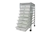 YES4HOMES White Plastic Storage 8 Tier with Metal Trolley Shelf and Slide-Out Drawers