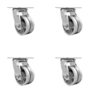 4 Inch V Groove Semi Steel Swivel Caster Set with Roller Bearing and Swivel Lock