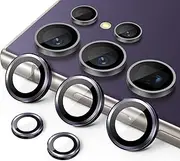 [JETech] Camera Lens Protector for Samsung Galaxy S24 Ultra, 9H Tempered Glass Metal Individual Ring Cover, Easy Installation Tray, HD Clear, 1 Set (Titanium Violet)