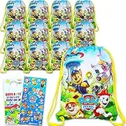 Paw Patrol Party Favor Bags Set - Bundle with 12 Paw Patrol Drawstring Bags for Kid and Stickers | Marshall Birthday Party Supplies