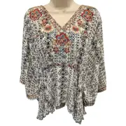 NWT Savanna Jane Top batwing peasant White Crinkle Embroidery Boho Crop Medium