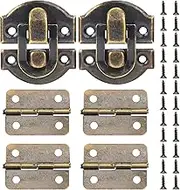 Antique Bronze Wooden Box Hinges and Latches with Matching Screws Kit, Retro Small Hinges for Jewelry Box Mini Bronze Decorative Latch Hook Hinge for Crafts Project, Jewelry Box, Small Cabinet
