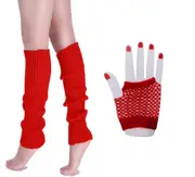 Red 80s Neon Fishnet Gloves Leg Warmers Accessory Set