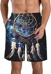 [FJWSLCH] White Fantasy Dream Catcher Men's Swim Trunks Quick Dry Swimming Board Shorts Drawstring Hawaiian Beach Shorts