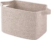 OIAHOMY Cotton Rope Woven Storage Baskets for Shelves, Rectangle Storage Bins with Handles, Towel Basket for Bathroom-Brown