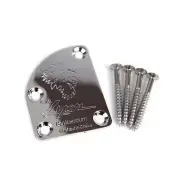 Asymmetrical Volute Neck Plate For bolt-on neck Guitars, Engraved Wolf Chrome