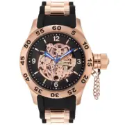Rougois Rose Gold Automatic Skeleton Dial Diver Watch with Black Band