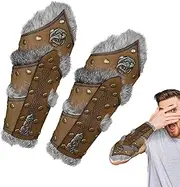 [Generic] Bracers for Men | 1 Pair Retro Punk Knight Gauntlets - Men Medieval Faux Leather Bracer, Pirate Knight Arm Warmers, Steampunk Wristband Bracer