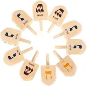 10pcs Mini Wooden Hanukkah Dreidel Toys Physics Toy for Boys and Girls Portable Spinning Tops Hanukkah Party Decorations