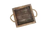 Wooden Antique Design Square Tray Home Restaurant Decor w/ Rope Handles