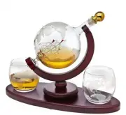 Whiskey Decanter Globe Set 2 Etched Whiskey Glasses Liquor Scotch Bourbon Vodka