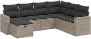 vidaXL Garden Sofa Set 7-Piece Grey Poly Rattan Outdoor Modular Furniture with Padded Cushions - Terrace/Patio Seating