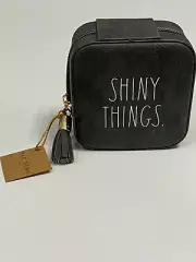 Rae Dunn "SHINY THINGS" Grey Travel Jewelry Box Storage Organizer Vegan Leather