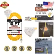 15 Feet Waterproof Outdoor Extension Cord with 3 Outlets & Slip-Resistant Design