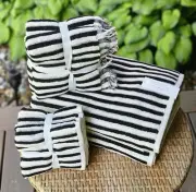 NEW Rachel Zoe 8 PC Black & Cream Stripe Bath Towel Set 2 Bath/2 Hand/4 Wash