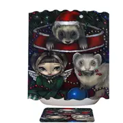 Cute Fairy and Christmas Ferrets Shower Curtain