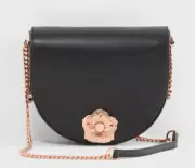 Ted Baker -ROSLYN- Flower Clasp Leather Crossbody Bag- Black- NWT- $249