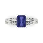 2.7 ct Emerald split shank Tanzanite Stone Promise Wedding Ring 14k White Gold