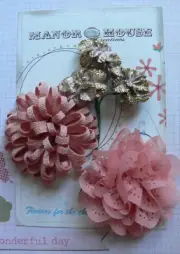 DARK CORAL LOOPY and GLITTER Fabric Layered 5 Flower Mix 35 & 80mm Manor House
