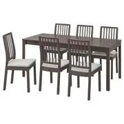 EKEDALEN / EKEDALEN table and 6 chairs, dark brown dark brown/Orrsta light grey, 120/180 cm