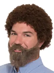 Short Curly Mens Brown Costume Wig And Beard Set