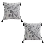 SOGA 2X 50cm Throw Pillow Black and White Elegant Floral Print with Tassel Accents Home Decor