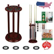 9 Cue Revolving Billiard Rack - Easy Assembly Mahogany Stand for Game Rooms