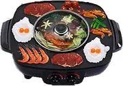 2 in 1 Multifunctional BBQ Hot Pot Double Pot Integrated Kitchen Pot Electric Hot Pot ndoor Multi-Function Smokeless Electric Barbecue Grill Separate Dual Temperature Contro Black