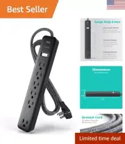 Durable 6-Outlet Surge Protector Power Strip with 1080J Protection and Flat Plug