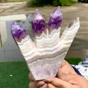 1.55LB Natural Amethyst Banded three point tower Crystal Healing chakra