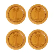 4pc Annabel Trends Glass Plate Palm Tree Serving Dish Set 18cm Round Amber