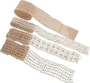Operitacx 4 Rolls Rustic Burlap Ribbon Set of Durable Packing Present Ribbon for DIY Crafts Floral Arrangements and Present Wrapping Versatile Decor Occasion
