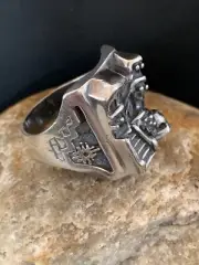 Native American Indian Mens Pueblo Cast Sterling Silver Ring Size 14 13482