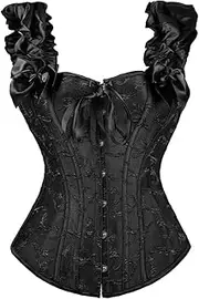 [Kuose] Women's Black Shapewear Corset Vintage Gothic Full Breast Corset Top with Straps