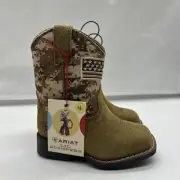 Ariat Boots Boys Toddler Size 4 D Brown Leather Zip Usa Army Cowboy Western NIB