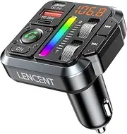 LENCENT Bluetooth 5.3 Car FM Transmitter, Adjustable Treble & Bass Sound Music Player Receiver, Wireless Radio Adapter with PD 20W & QC 3.0 Fast Charger, Hands-Free Calling, Siri Assistant