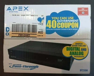 Apex Digital TV Converter Box With Remote Model DT250 Analog Pass-Through NEW