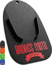 Badass Moto Motorcycle Kickstand Pad - Black - American Made in USA. Rugged, Durable w Color Choices - Kick Stand Coaster/Support Plate Helps Park Your Bike on Hot Pavement, Grass, Soft Ground