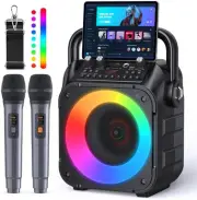 Karaoke Machine, Portable Bluetooth Speaker with 2 Wireless Microphones for A...