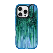 iPhone 16 Pro Impact Ring Stand Case MagSafe Compatible THROUGH THE TREES, BOLD GREEN AQUA Colorful Forest Nature Wanderlust Boho Outdoors Mountains Watercolor Painting Clear Transparent Ebi Emporium