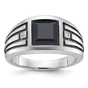 14k White Gold with Black Rhodium Men's Onyx and Diamond Complete Ring