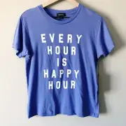Wildfox Baja Blue Always Happy Keke Grapic T-Shirt Small Happy Hour Distressed