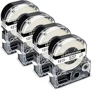 Compatible Label Tape Replacement for Epson 12mm 1/2" Color Tapes LK-4RBP LK-4YBP LK-4LBP LK-4GBP Work with Epson LabelWorks LW300 LW400 LW600P LW700, Black on Red/Yellow/Blue/Green, 4 Pack