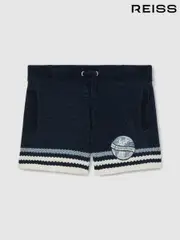 Reiss Navy/Airforce Blue/White Pete 13-14 yrs Chenille Airlines Embroidery Shorts (AR3868) | $80