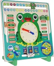 Abaodam Frog Clock Teaching Kindergarten Model Math Learning Time Clock for Calendar Cognition Classroom Time Teacher Classroom Supplies Wood Green
