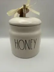 Rae Dunn Ceramic HONEY Pot Jar w/Wooden Honey Dipper 4.5” NEW With Tag Farmhouse